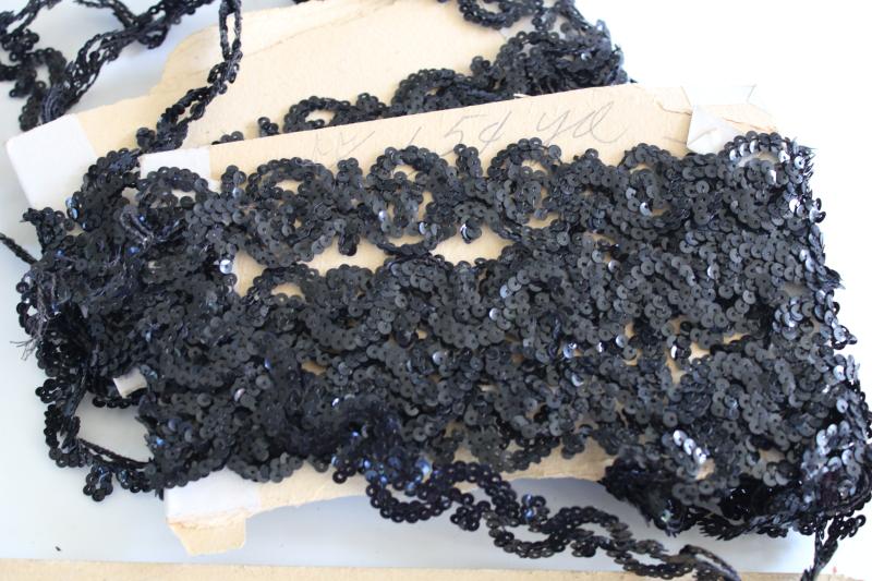 photo of new old stock vintage sewing notions, jet black dress trims, beaded fringe & braid #8