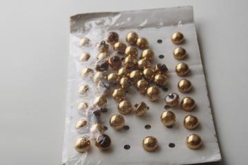 catalog photo of new old stock vintage shiny brass plated buttons, shank type metal buttons plain round dome shape