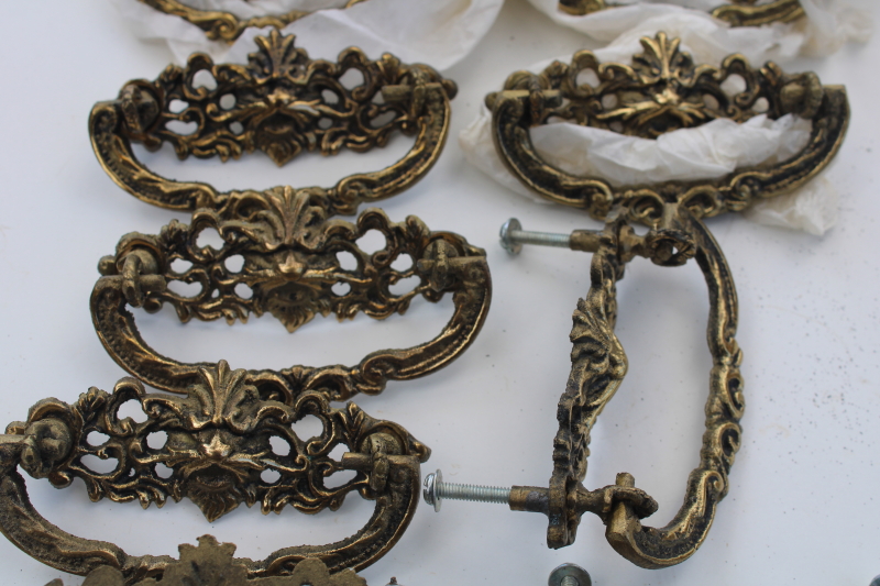 photo of new old stock vintage solid brass green man design ornate drawer pulls handles #4