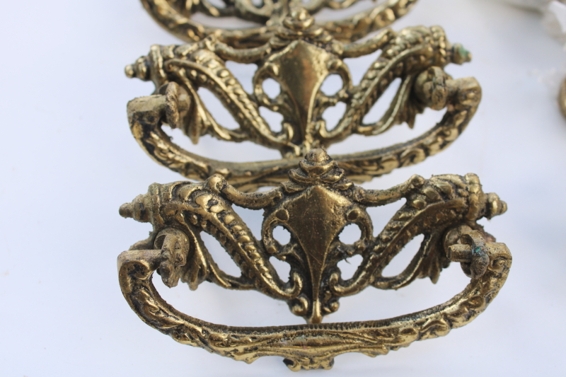 photo of new old stock vintage solid brass hardware, set of 12 ornate drawer pulls handles #2