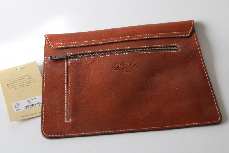 photo of new w/ tag Patricia Nash tan leather Ipad folio snap envelope clutch purse #3