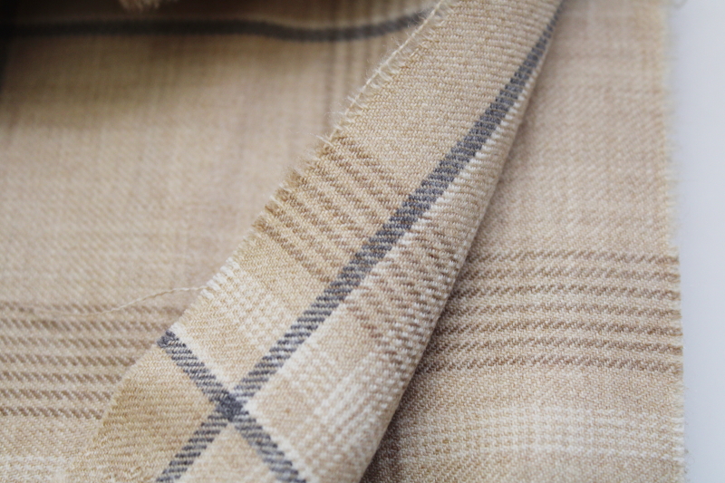 photo of new w/ tag vintage Pendleton pure wool fabric, pale buff tan, ivory, gray plaid wool flannel #5