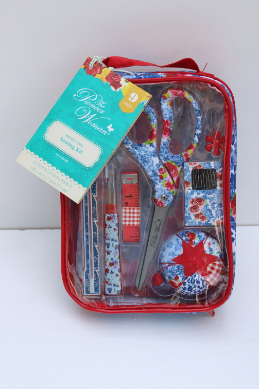 photo of new w/ tags Pioneer Woman sewing kit set Heritage Floral print scissors, pincushion etc #1