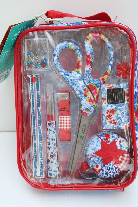 photo of new w/ tags Pioneer Woman sewing kit set Heritage Floral print scissors, pincushion etc #2