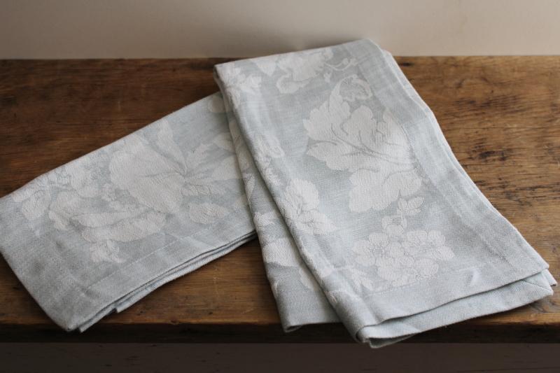 photo of new w/ tags Williams Sonoma cotton / linen jacquard napkins, bloom pattern in blue #3