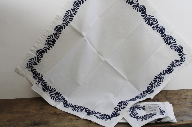 photo of new w/ tags Williams Sonoma cotton napkins, Cantina navy embroidery on white #1