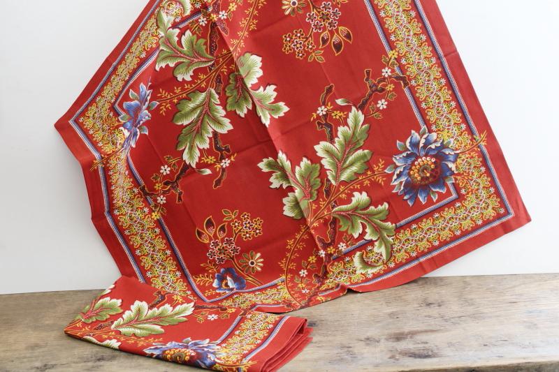 photo of new w/ tags Williams Sonoma cotton napkins, Spanish flair floral print on red #1