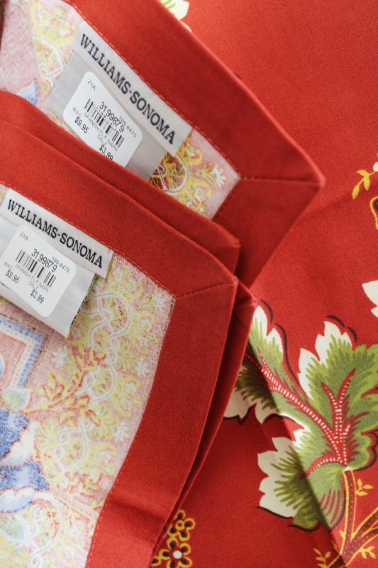 photo of new w/ tags Williams Sonoma cotton napkins, Spanish flair floral print on red #2