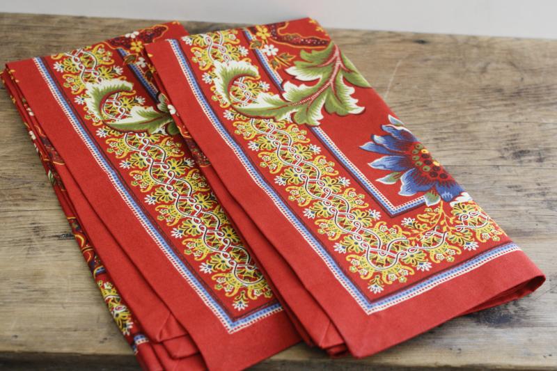 photo of new w/ tags Williams Sonoma cotton napkins, Spanish flair floral print on red #4