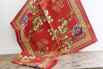 catalog photo of new w/ tags Williams Sonoma cotton napkins, Spanish flair floral print on red