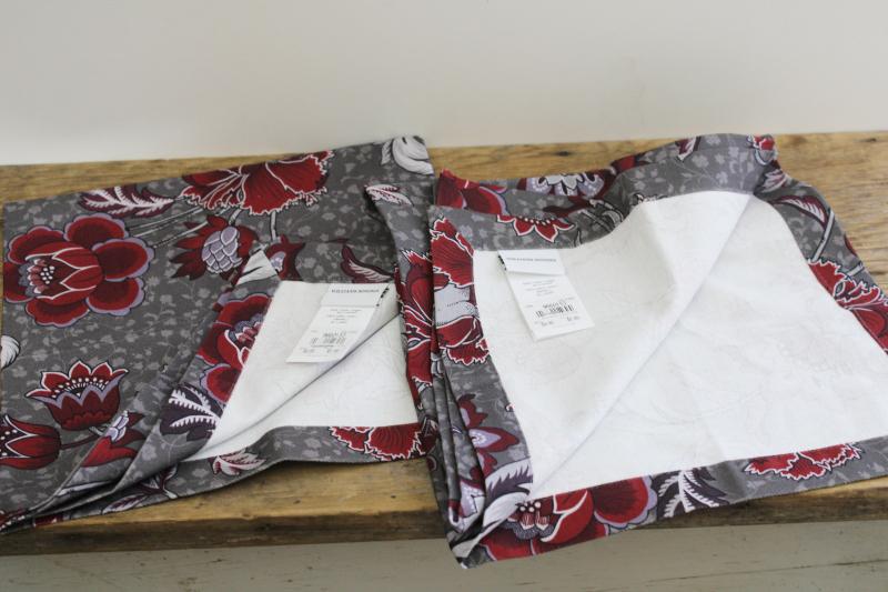 photo of new w/ tags Williams Sonoma cotton napkins, art nouveau print grey & wine red #2