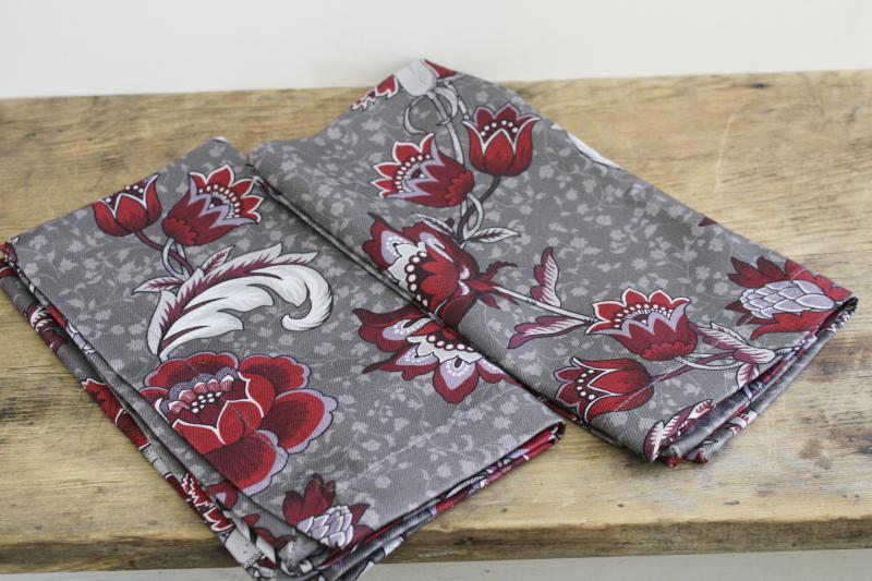 photo of new w/ tags Williams Sonoma cotton napkins, art nouveau print grey & wine red #4