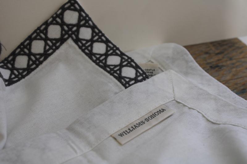 photo of new w/ tags Williams Sonoma cotton napkins, cane pattern embroidery grey on white #2