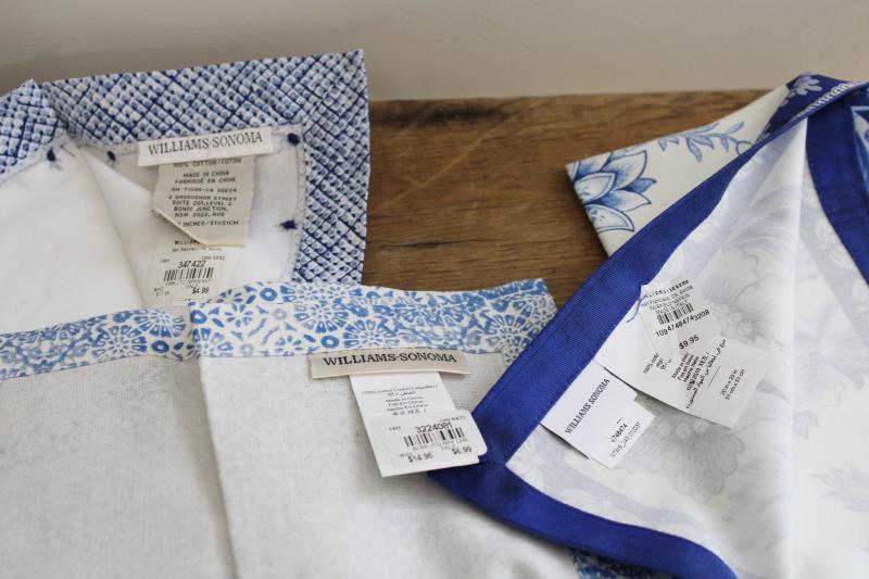 photo of new w/ tags Williams Sonoma cotton napkins, single napkins, blue & white #2