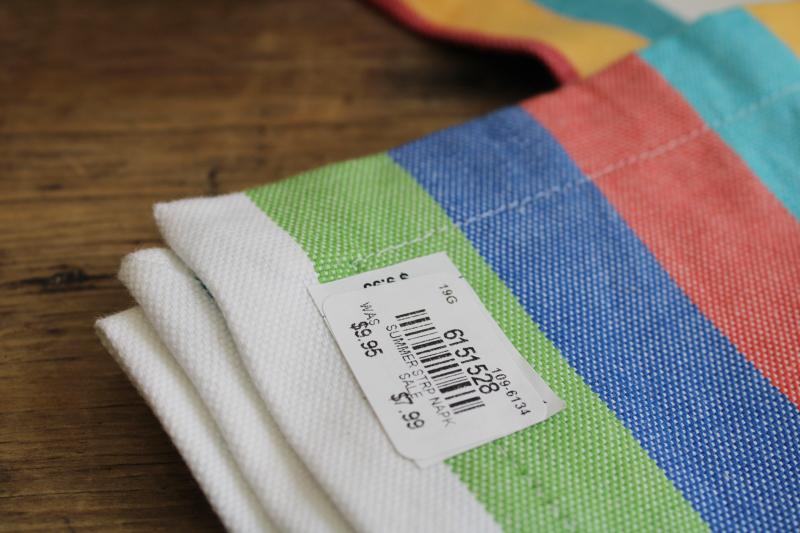 photo of new w/ tags Williams Sonoma cotton napkins, woven stripes aqua blue green red gold white #3