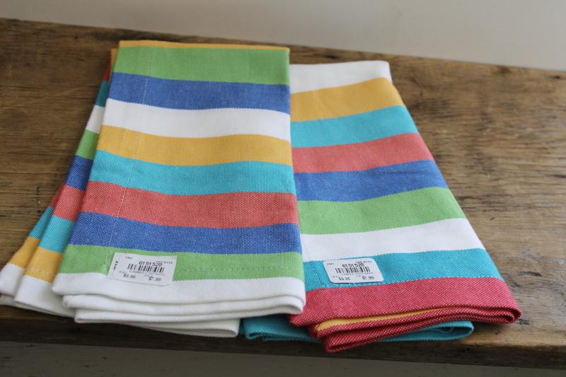 photo of new w/ tags Williams Sonoma cotton napkins, woven stripes aqua blue green red gold white #4