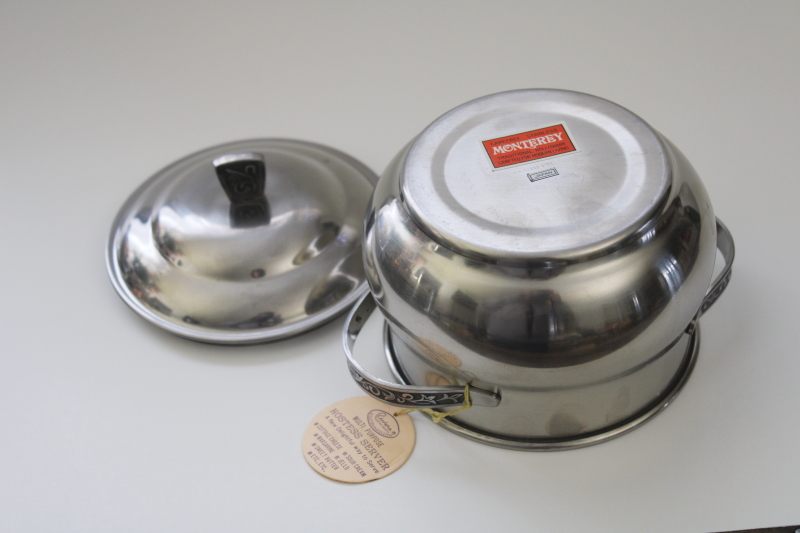 photo of new w/ tags mid century mod vintage stainless party server, covered bowl for dip or sour cream #4