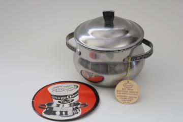 catalog photo of new w/ tags mid century mod vintage stainless party server, covered bowl for dip or sour cream