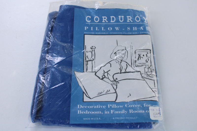 photo of new vintage royal blue cotton corduroy pillow cover, zip close case for standard bed pillow #1