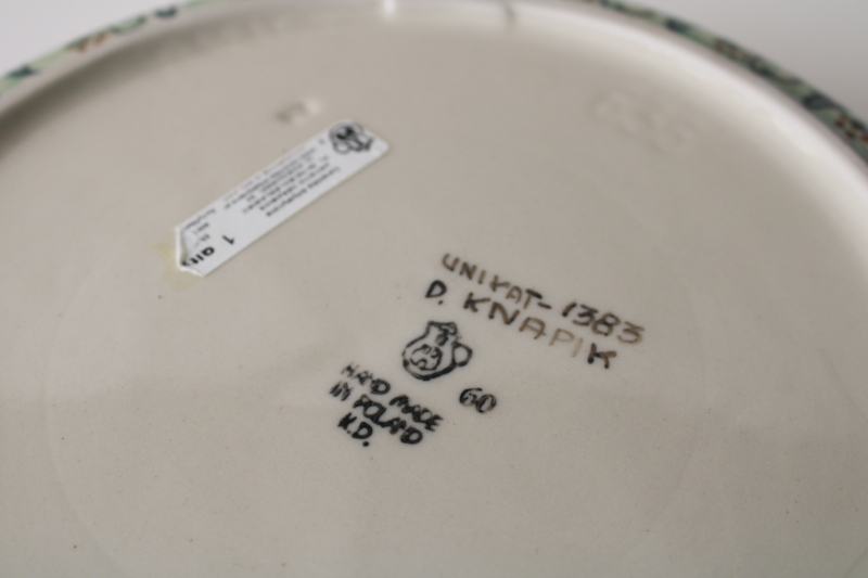 photo of new w/ label vintage Polish pottery blue waves Unikat 1383 pie pan or quiche dish Danuta Knapik  #5