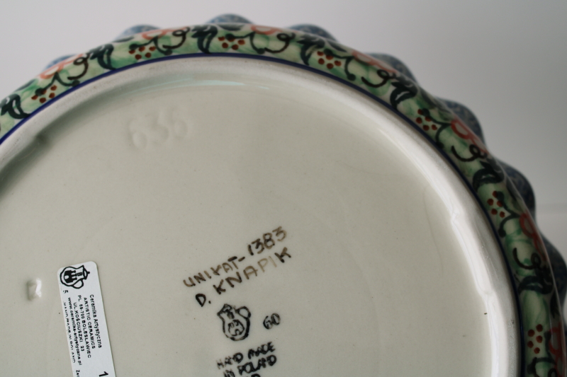 photo of new w/ label vintage Polish pottery blue waves Unikat 1383 pie pan or quiche dish Danuta Knapik  #6