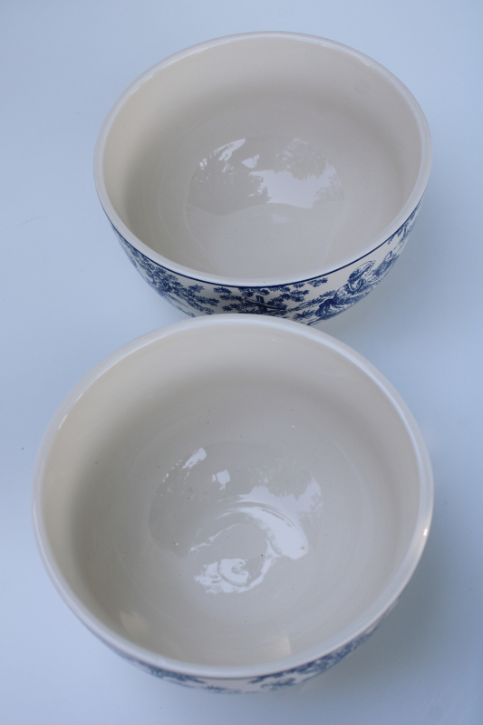 photo of new w/ labels Waverly blue toile print bowls, charmed rustic country life scenes  #4