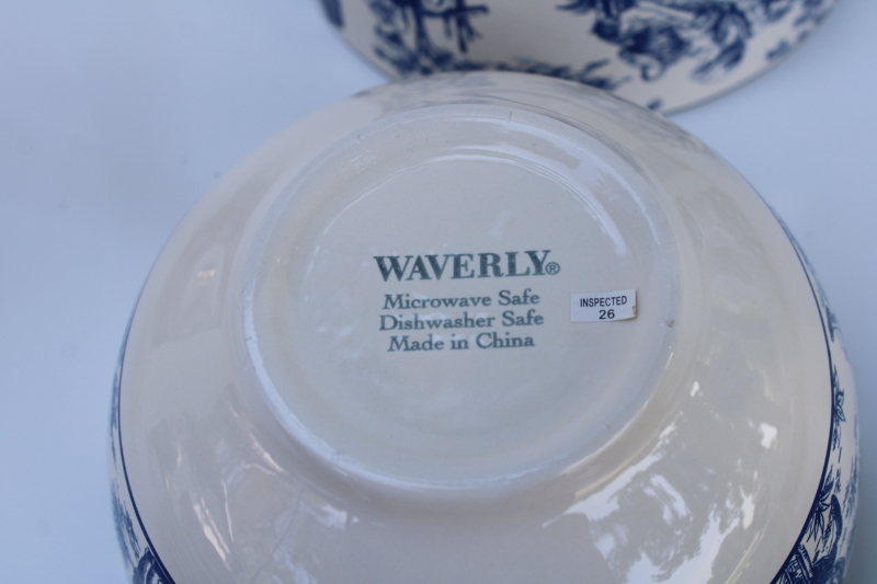 photo of new w/ labels Waverly blue toile print bowls, charmed rustic country life scenes  #6