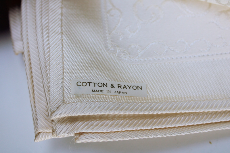 photo of new w/ labels vintage cotton rayon damask napkins, scroll border pattern ivory damask table linens set  #2