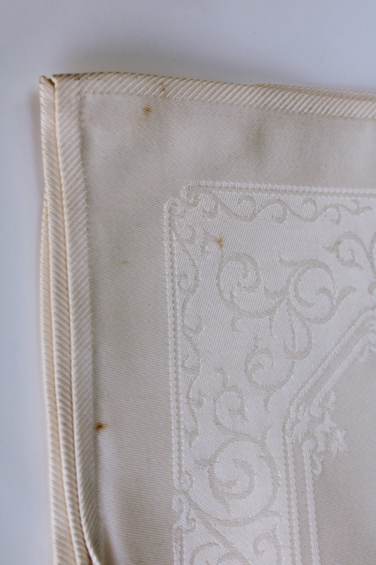 photo of new w/ labels vintage cotton rayon damask napkins, scroll border pattern ivory damask table linens set  #4