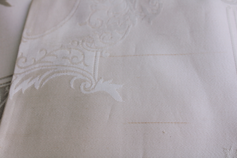 photo of new w/ labels vintage cotton rayon damask napkins, scroll border pattern ivory damask table linens set  #5