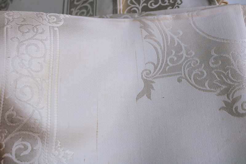 photo of new w/ labels vintage cotton rayon damask napkins, scroll border pattern ivory damask table linens set  #6