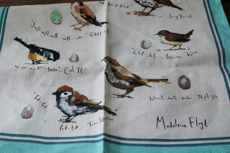 photo of new w/ tag Ulster Weavers linen tea towel Madeleine Floyd print birds w/ bird songs  #5