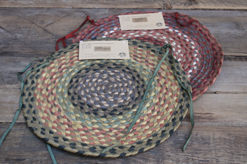 photo of new w/ tags braided jute chair seat pads, two round mats deep green & barn red  #1