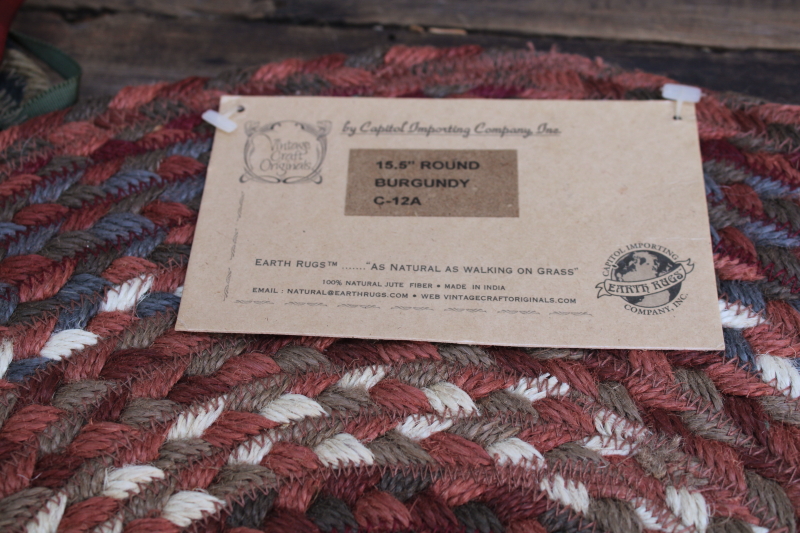 photo of new w/ tags braided jute chair seat pads, two round mats deep green & barn red  #3