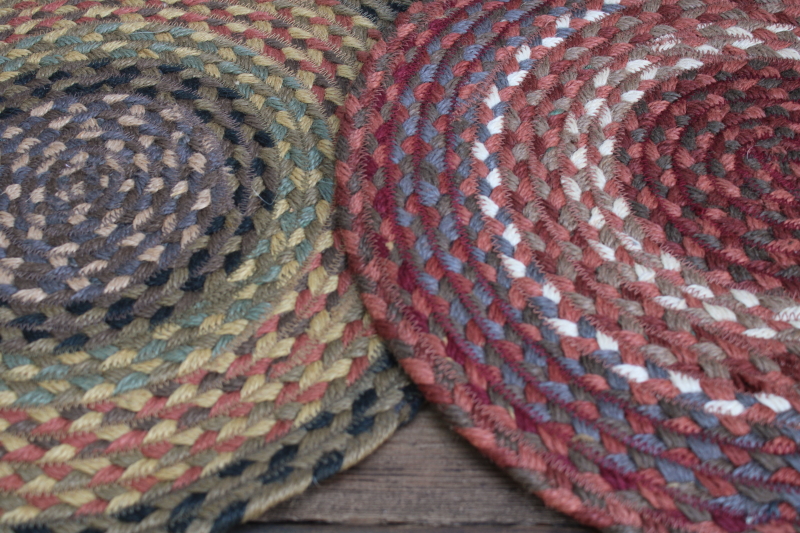 photo of new w/ tags braided jute chair seat pads, two round mats deep green & barn red  #4