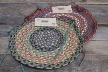new w/ tags braided jute chair seat pads, two round mats deep green & barn red