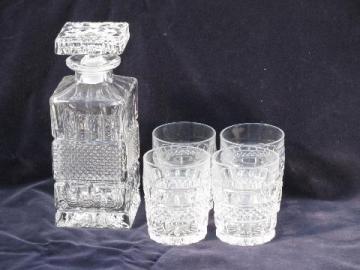 catalog photo of newer heavy crystal glass drinks set, glasses, decanter w/ stopper