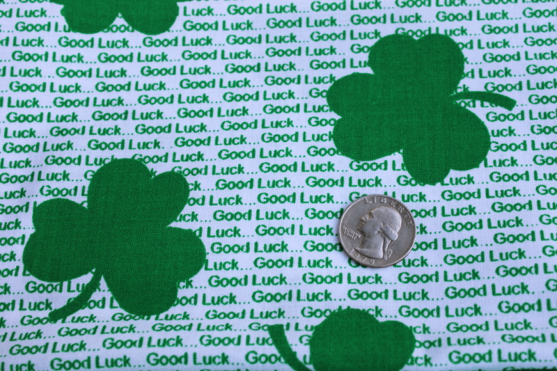 photo of newer quilting weight cotton fabric, Good Luck kelly green & white clover print #1