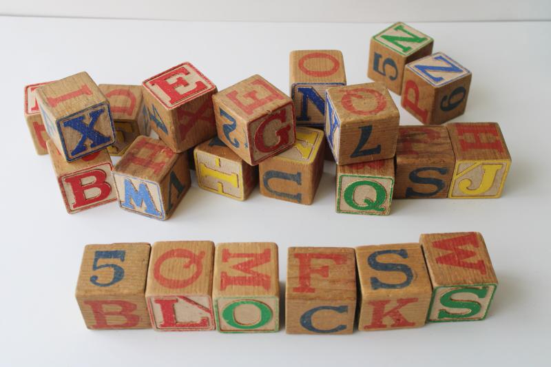 photo of nice big old wooden alphabet blocks, vintage wood alphabet blocks lot #2