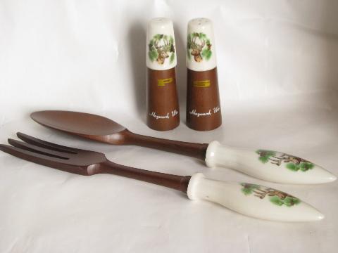 photo of north woods Wisconsin souvenir, vintage salad set w/ deer camp cabin theme #1