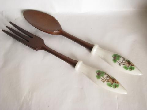 photo of north woods Wisconsin souvenir, vintage salad set w/ deer camp cabin theme #3