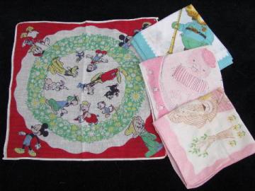 catalog photo of novelty print cotton child's handkerchiefs, vintage childrens hanky lot