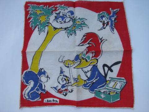 photo of novelty print cotton child's handkerchiefs, vintage childrens hanky lot #4