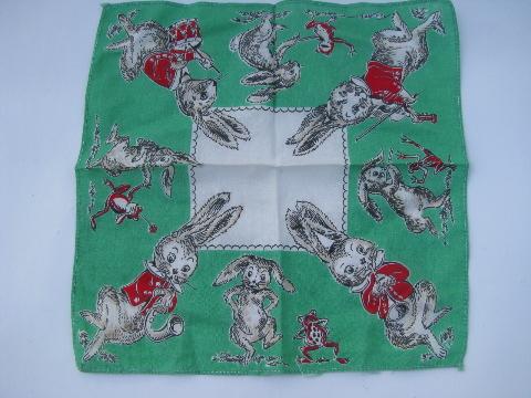 photo of novelty print cotton child's handkerchiefs, vintage childrens hanky lot #6