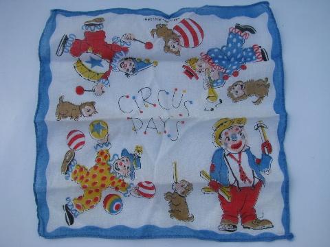 photo of novelty print cotton child's handkerchiefs, vintage childrens hanky lot #7