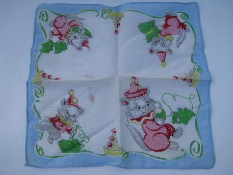 photo of novelty print cotton child's handkerchiefs, vintage childrens hanky lot #8