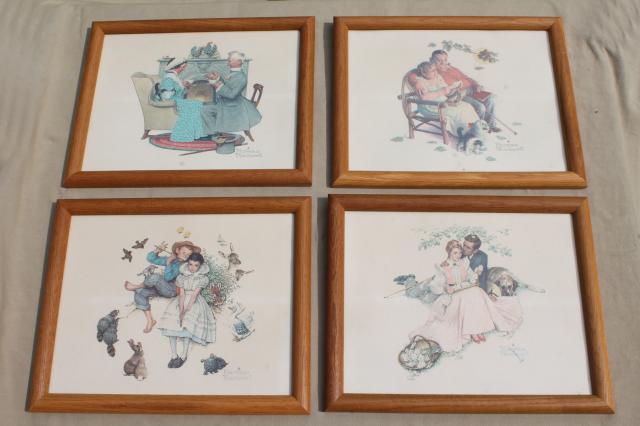 photo of oak framed Norman Rockwell prints set, four ages of love, seasons & stages of life #1