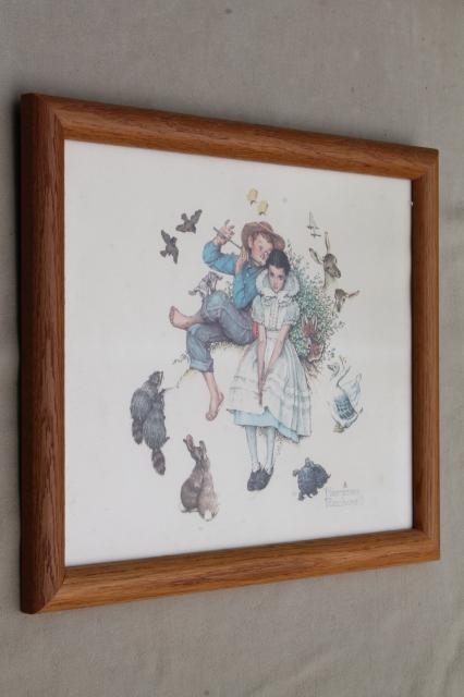 photo of oak framed Norman Rockwell prints set, four ages of love, seasons & stages of life #4