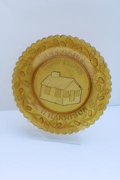 oak leaf & acorn pattern glass plate William Henry Harrison Tippecanoe Fort Meigs cabin