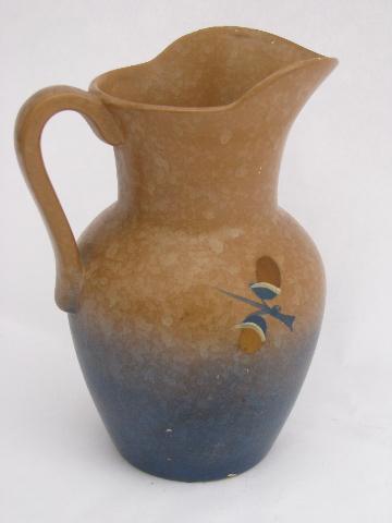 photo of oak leaf & acorn, vintage stencil painted matte pottery pitcher, England #2